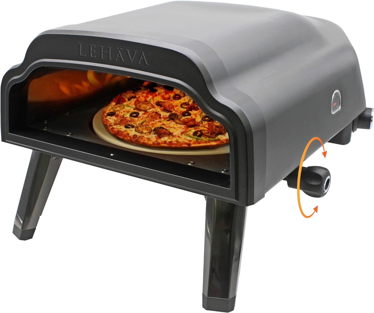 Flame King LEHAVA 14-inch, 360 Degree Rotating Non-Stick Pizza Stone, Portable Outdoor Propane Pizza Oven Countertop with Cover Bag, Piezo Auto Ignition for Camping, Backyard, and Tailgating