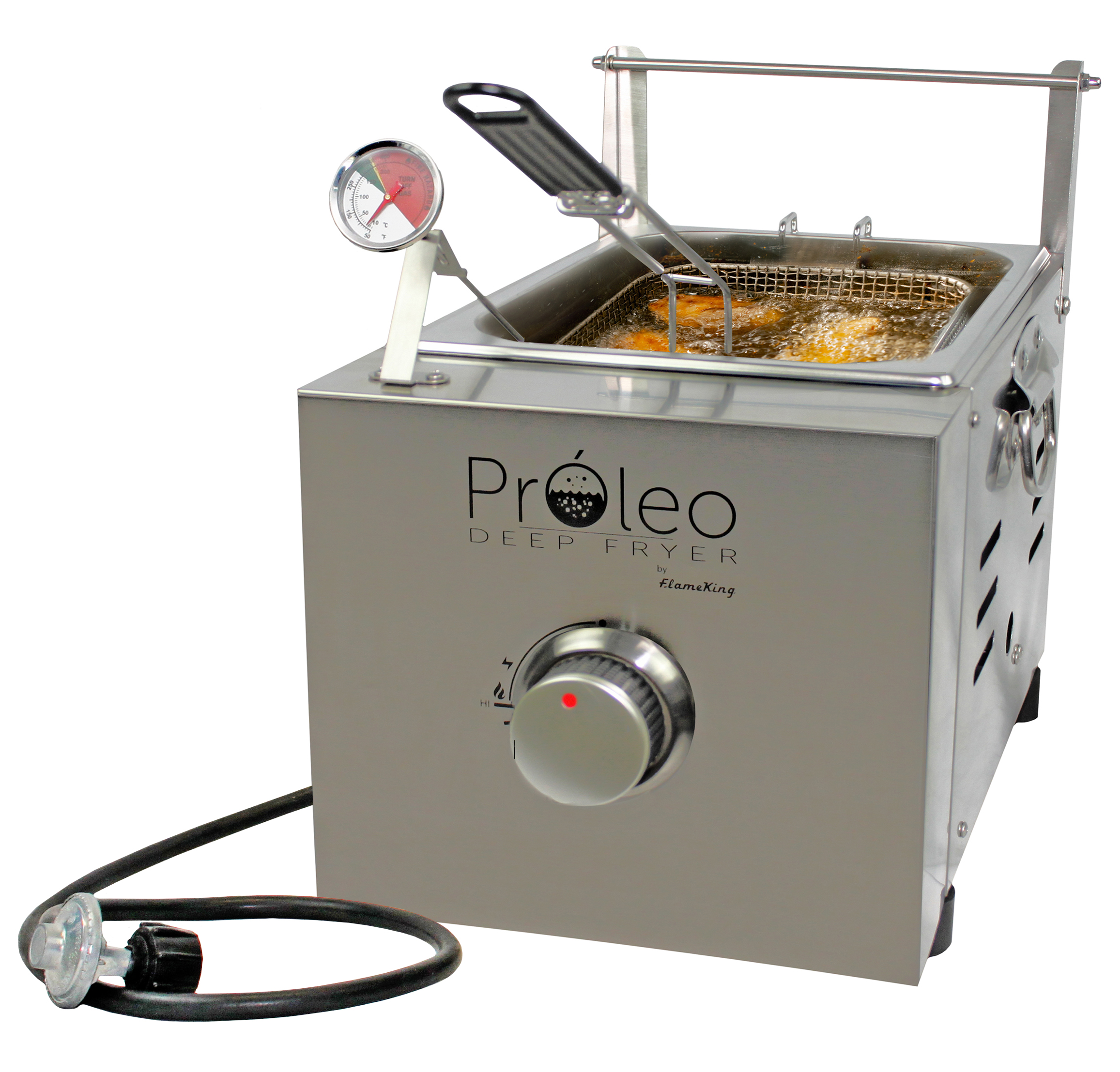 Flame King Proleo Tabletop Propane Deep Fryer with Oil Thermometer, 2.5 Gal Capacity