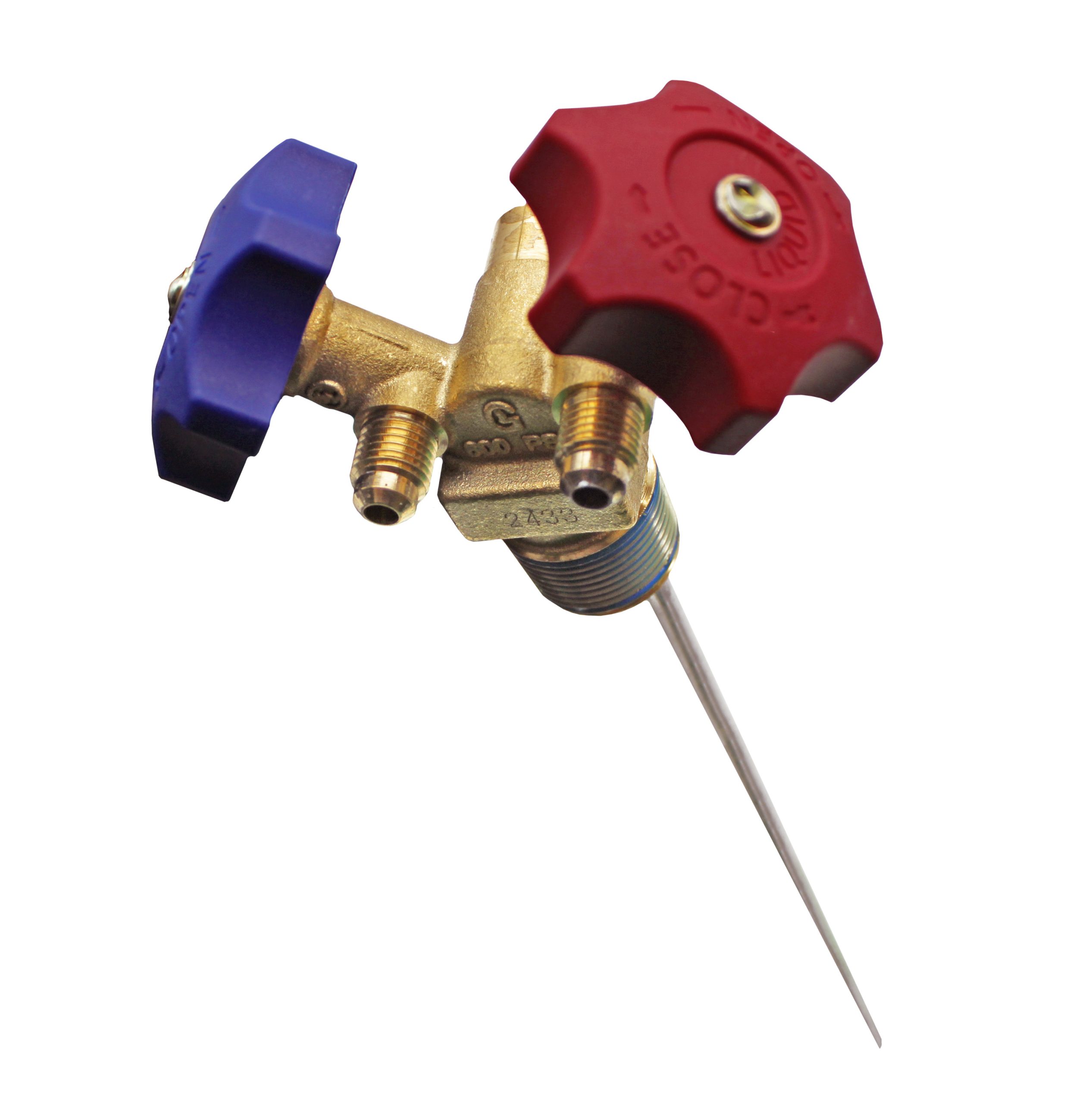 Flame King D-V8-E.46 Dual Port Refrigerant Tank Valve for Liquid & Vapor, 400 PSI, 3/4" MPT Fittings with Dip Tube & Double O-Ring Seal