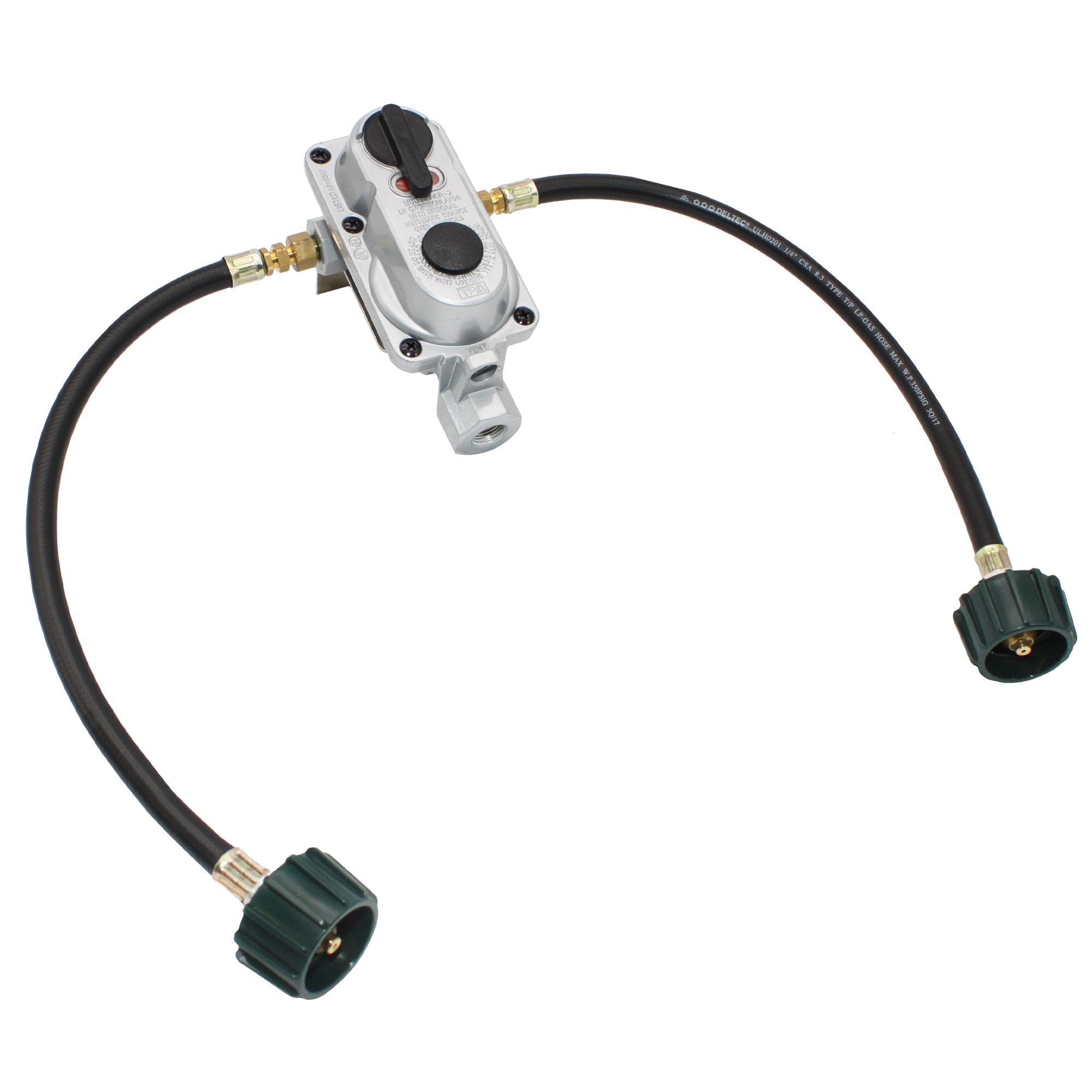 Flame King KT15ACR6 2-Stage Auto Changeover LP Propane Gas Regulator w/ 15-inch Pigtails for RVs, Vans, Trailers